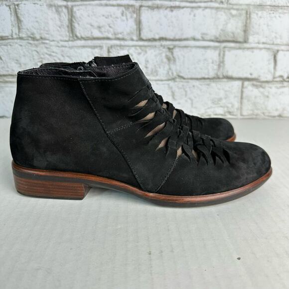 Naot Boots Leveche Ankle Booties Suede Leather Cut Out Heel Black 37 6 6.5 - Picture 2 of 11